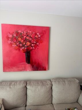 Vibrant Bright Pink and Red Floral Bouquet Canvas Original Painting